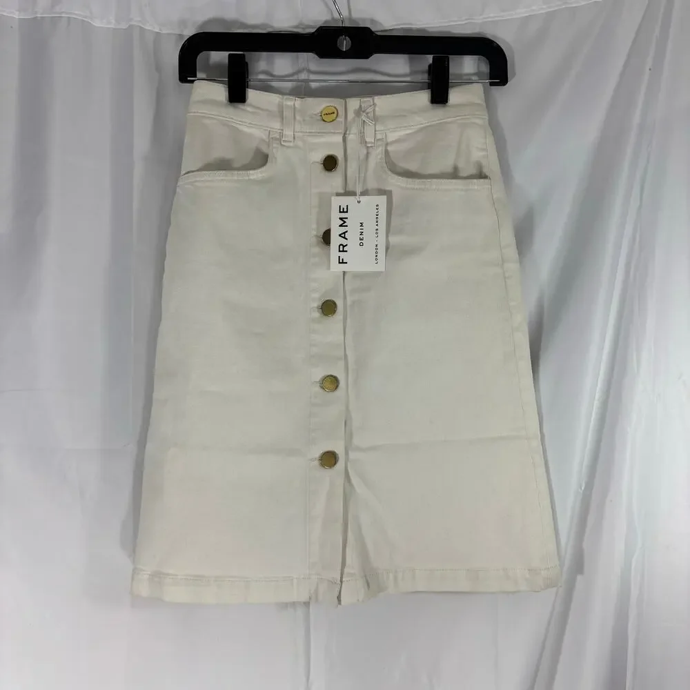 NWT FRAME Denim Vintage High Waist Boot Skirt White Size 23 Minimalist Chic